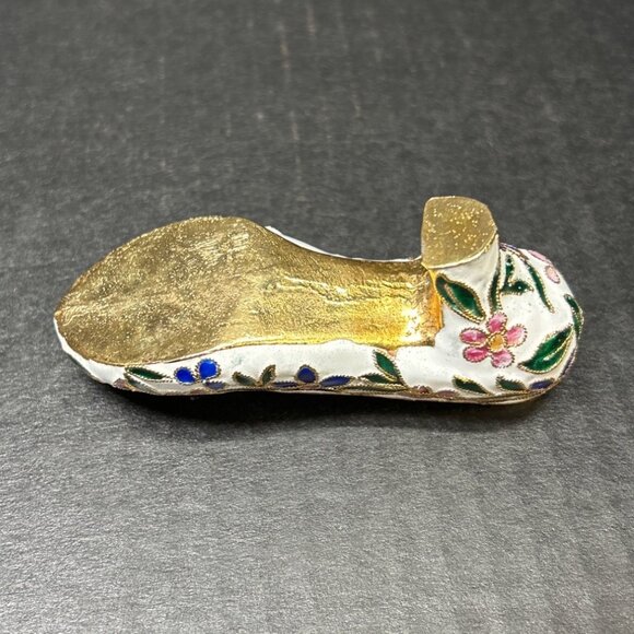 Vintage Cloisonne Shoe Heel Figurine Enamel Gold Embellished Floral Design - Picture 5 of 7